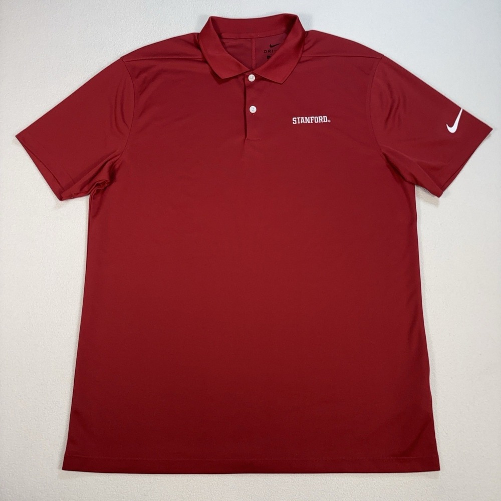 Nike Stanford Victory Solid Polo Men M Red Dri-Fit Swoosh Logo University Shirt